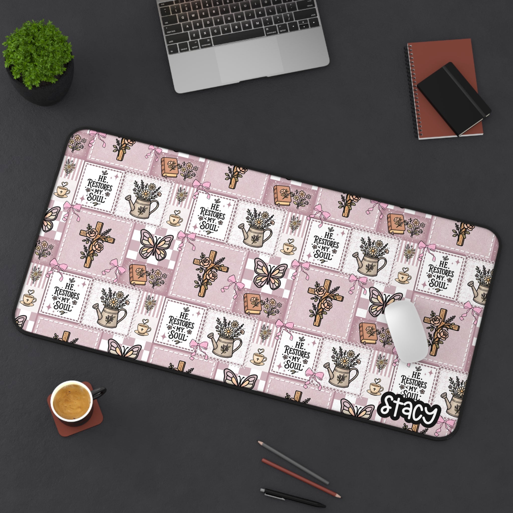 Girly Faith Desk Mat, Inspirational Office Decor, Cute Faith Mouse Pad ...