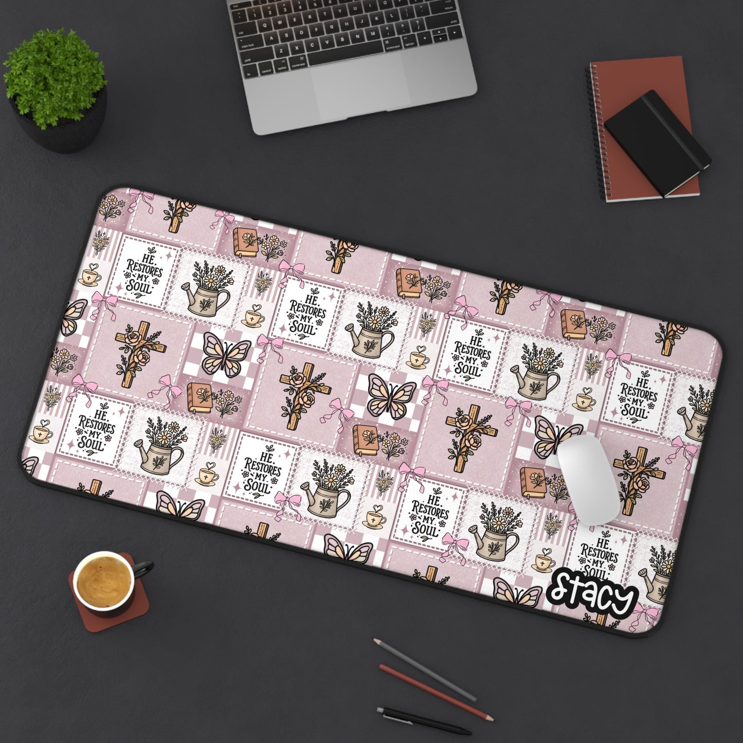 Girly Faith Desk Mat, Inspirational Office Decor, Cute Faith Mouse Pad, Computer Mouse Pad, Girly Faith Mouse Pad, Gift for Her, Faith Home Office Accessory