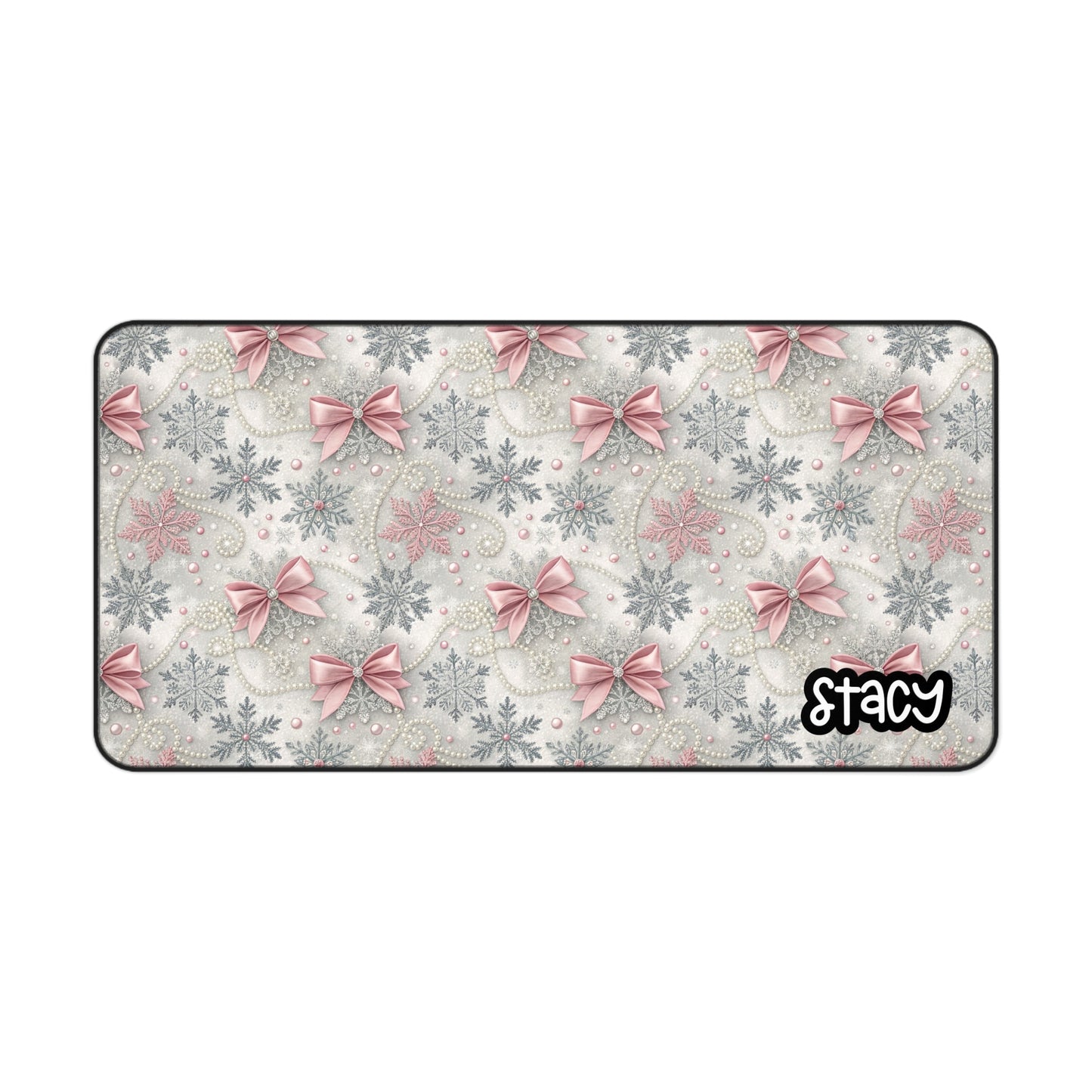 Personalized Holiday Desk Mat with Bows and Snowflakes