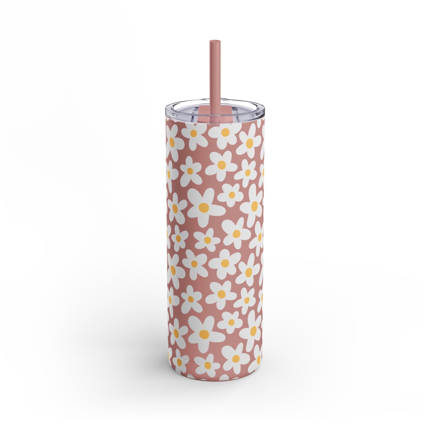 Daisy Pattern 20oz Skinny Matte Tumbler - Floral Insulated Travel Cup with Straw