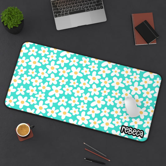 Daisies Desk Mat Teal, Floral Print Desk Mat , Stylish Office Decor, Personalized Work Space Gift, Bright Home Office Accessory, Computer Mouse Pad