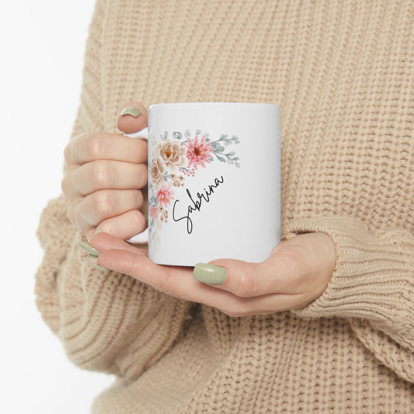 Personalized Coffee Mug (11oz) - Cute Floral Mug with Name