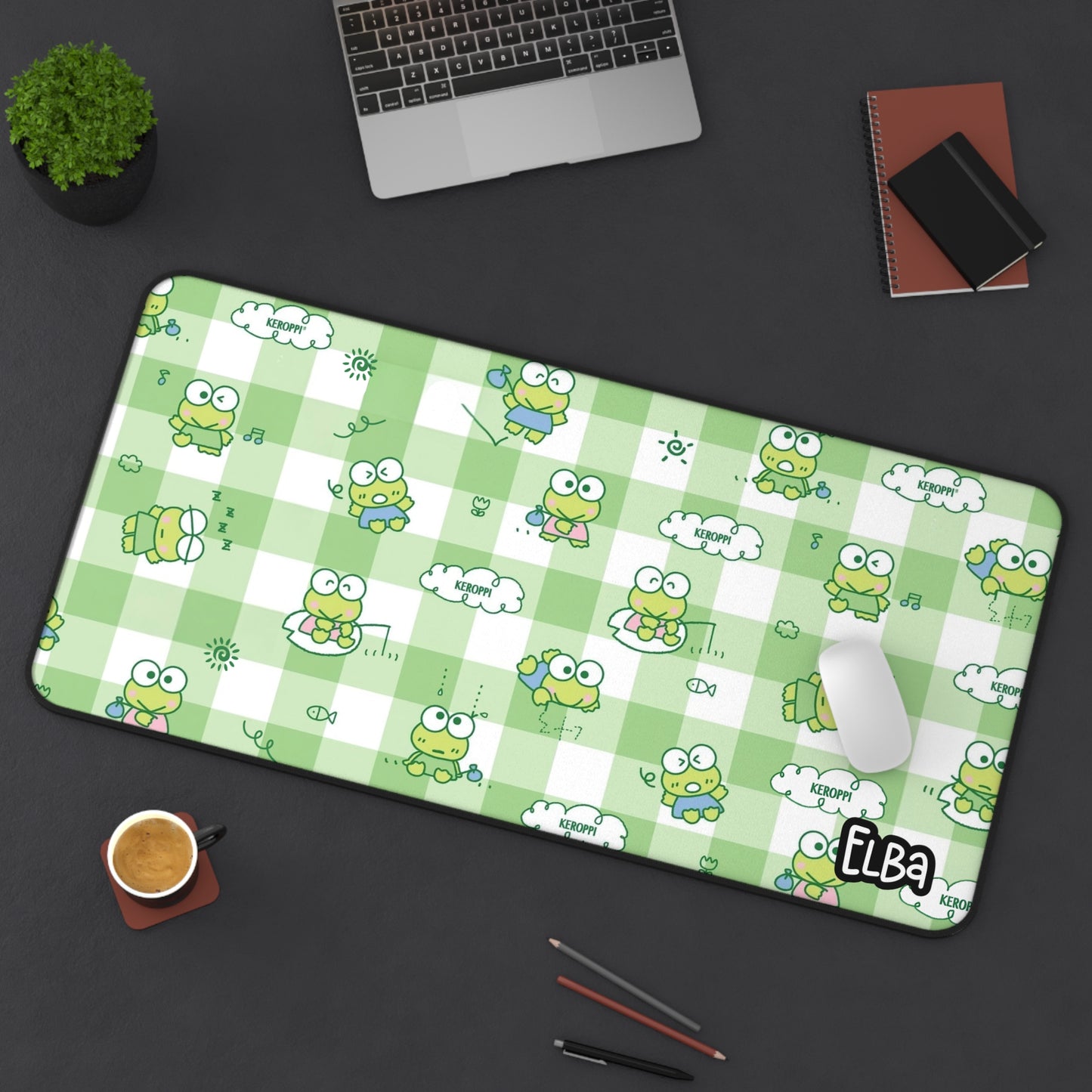 Cute Keroppi Desk Mat — Green Kawaii Mouse Pad for Work & Gaming