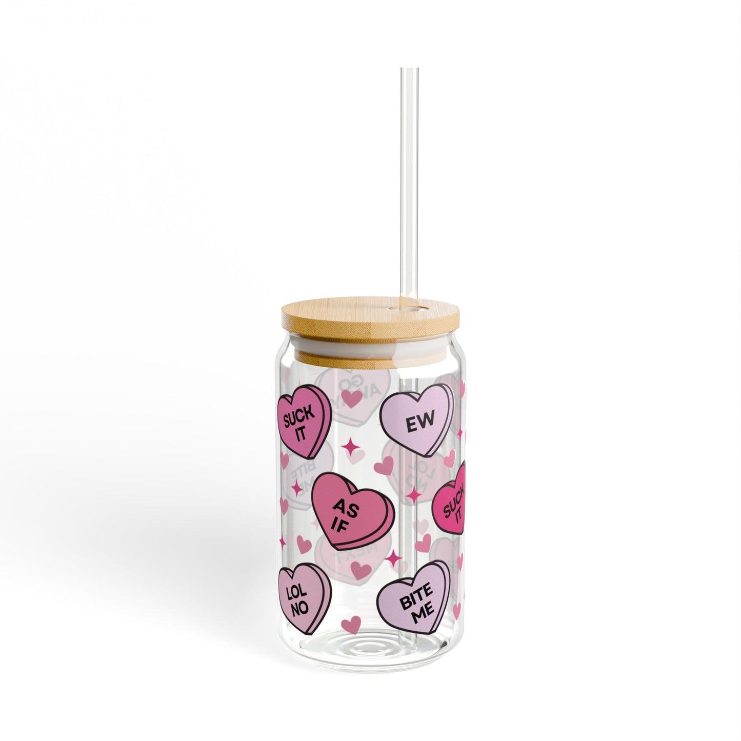 Valentine’s Glass Cup, 16oz | With Lid & Straw