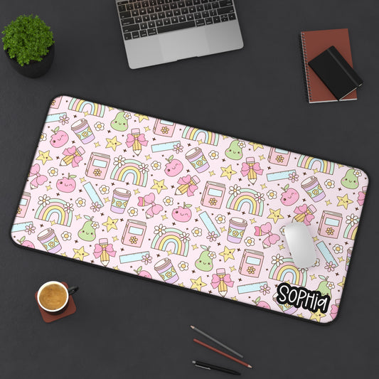 Soft Girl Era Teacher Desk Mat | Soft Pink Teacher Desk Mat | Pastel Kawaii Desk Mat - Cute Rainbows & Stars Personalized Mousepad