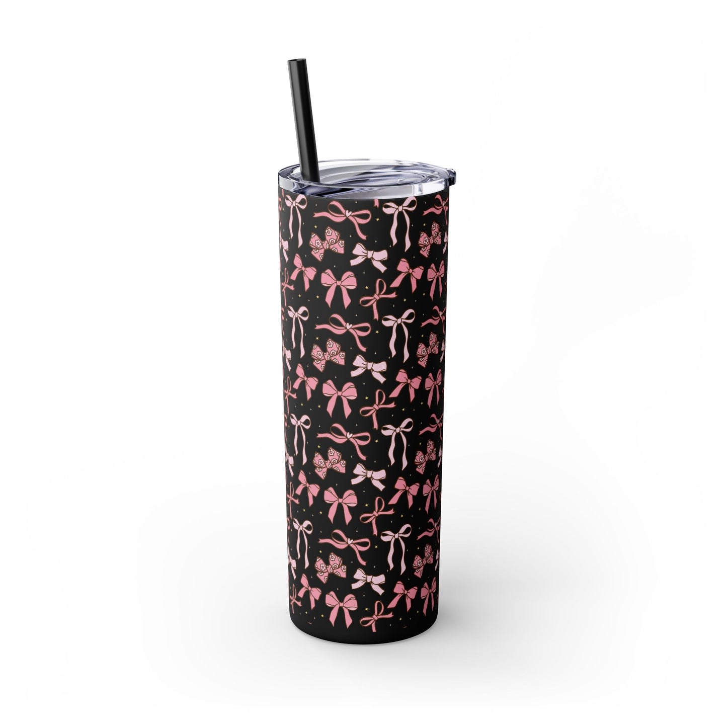 Coquette Pink Bows 20oz Skinny Black Tumbler | Ballet Inspired Tumbler