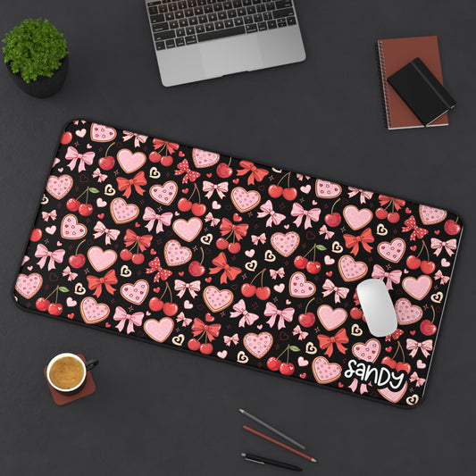 Valentine Hearts Desk Mat (black) — Pink & Red Heart Pattern Mouse Pad