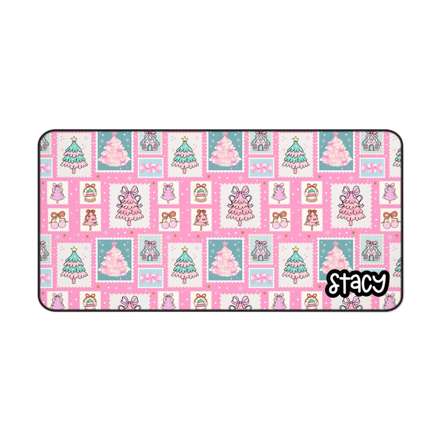 Personalized Pink Christmas Trees Desk Mat