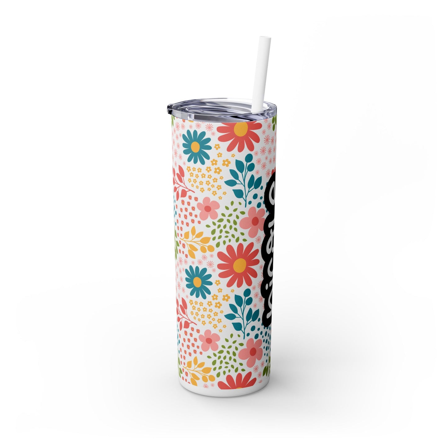 Personalized Floral Skinny Tumbler with Straw, 20oz