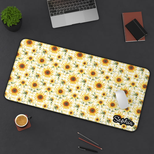 Sunflower Pattern Desk Mat — Personalized Floral Mouse Pad for Home Office