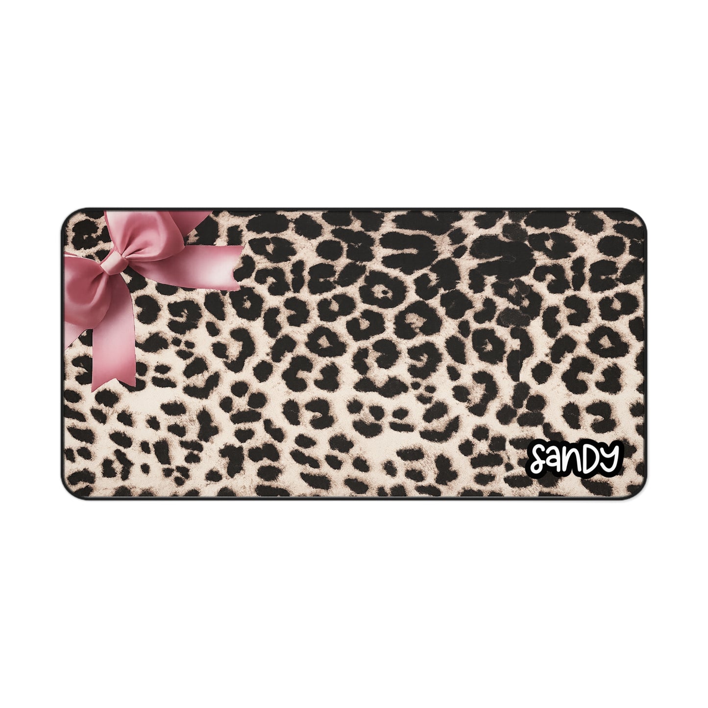 Leopard Print Desk Mat with Pink Bow — Personalized Animal Print Desk Mat