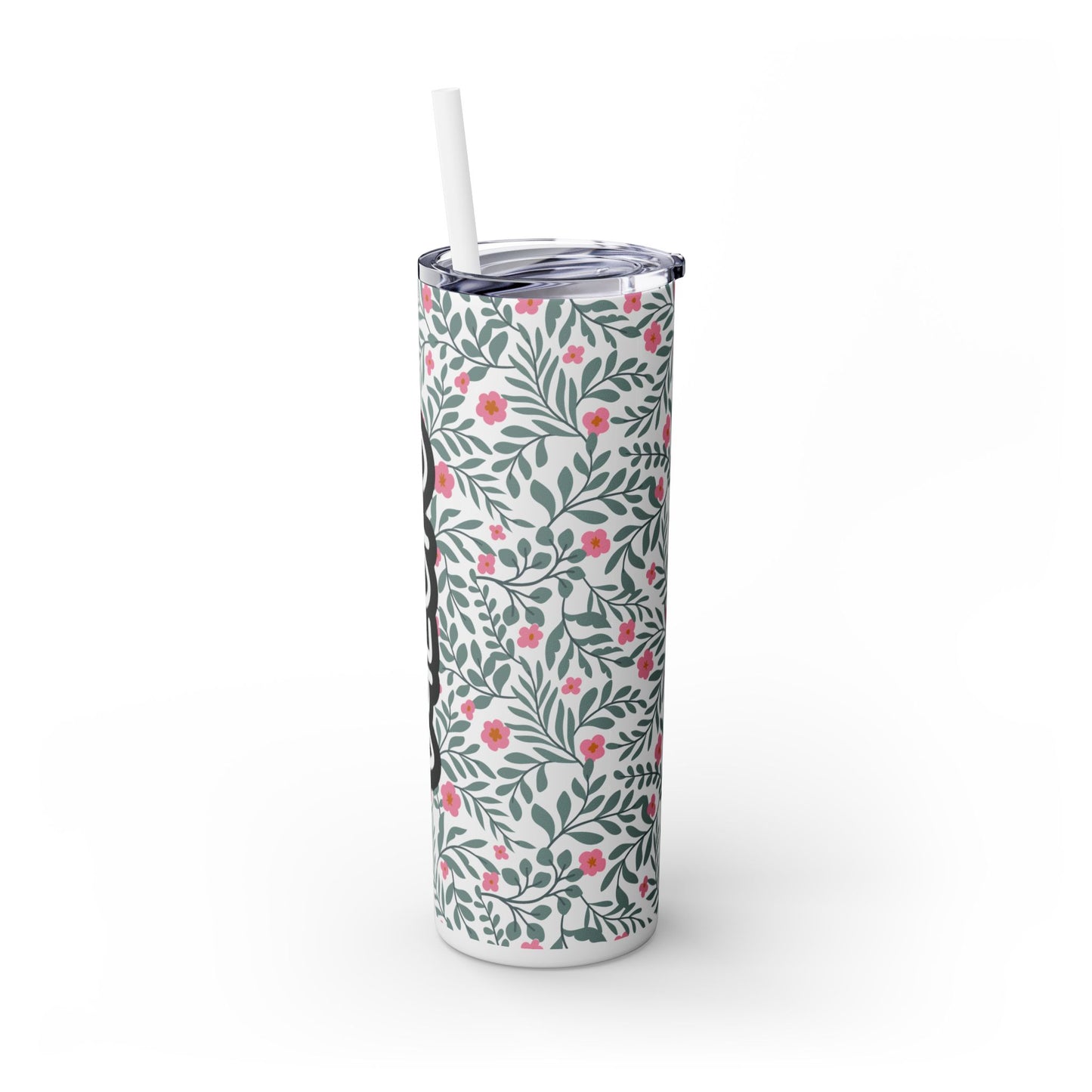 Personalized Floral Skinny Tumbler with Straw, 20oz