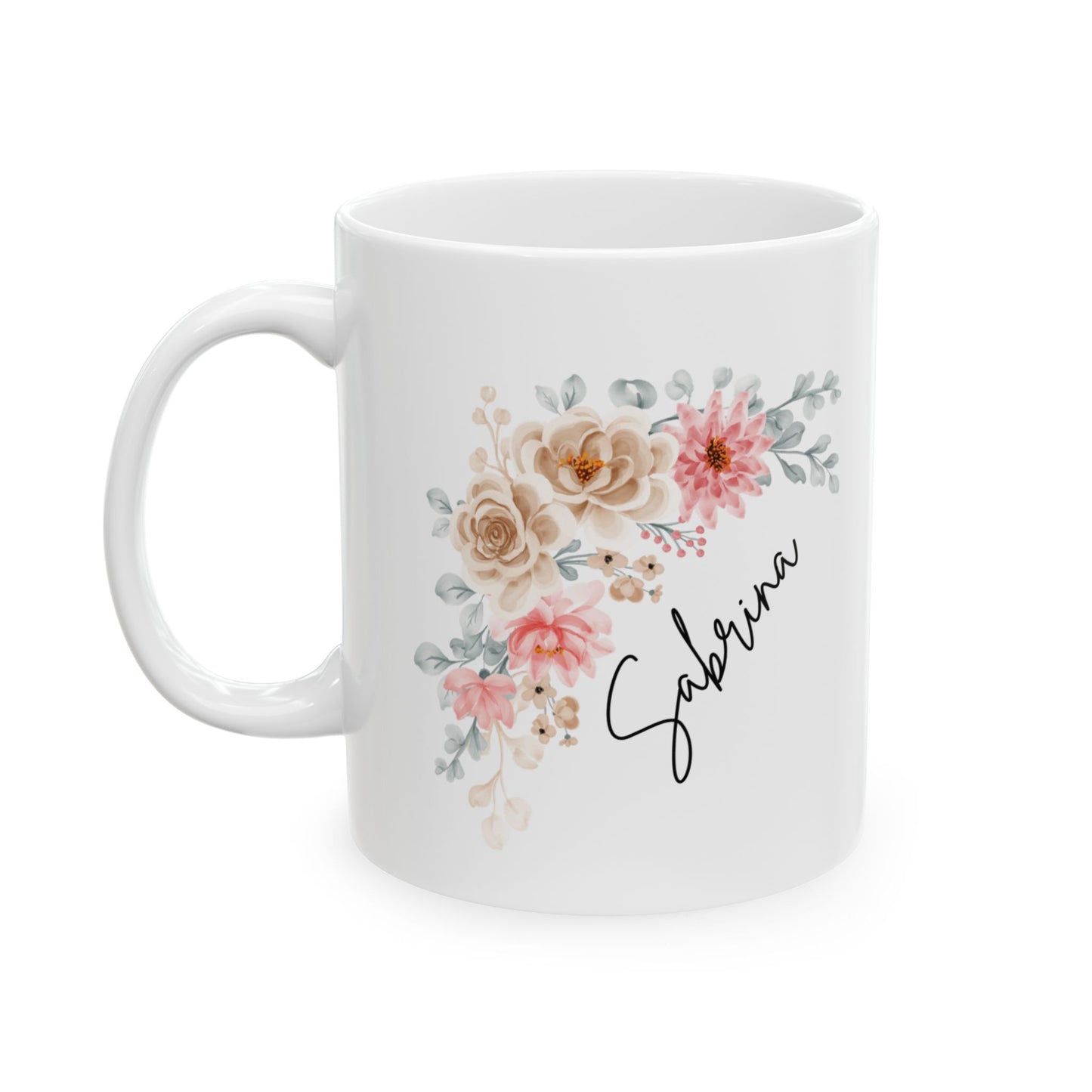 Personalized Coffee Mug (11oz) - Cute Floral Mug with Name