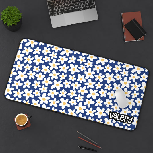 Personalized Cute Daisies Desk Mat Blue | Cute Desk Pad