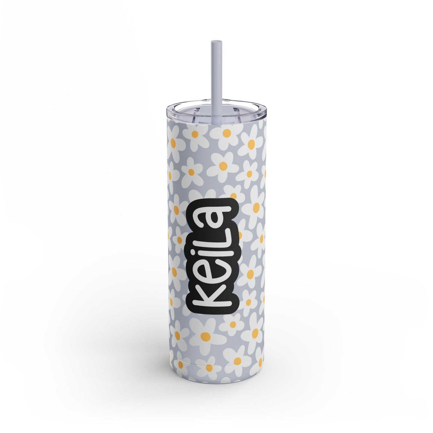 Personalized Retro Flowers Skinny Matte Tumbler, 20oz
