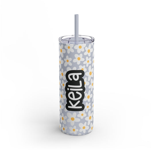 Personalized Retro Flowers Skinny Matte Tumbler, 20oz
