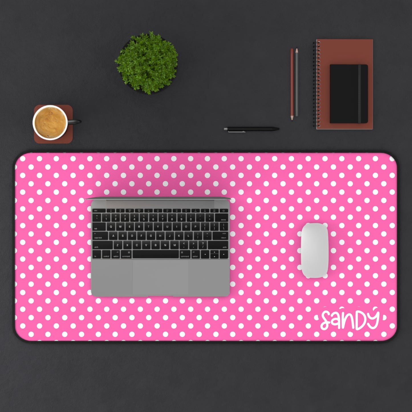 Pink Polka Dot Desk Mat — Personalized Polka Dot Mouse Pad