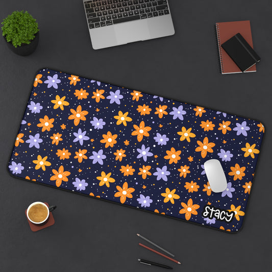 Purple and Orange Floral Desk Mat, Daisies Desk Mat, Vibrant Workspace Decor, Perfect for Student Gifts, Home Office, Flower Pattern, Teacher Appreciation