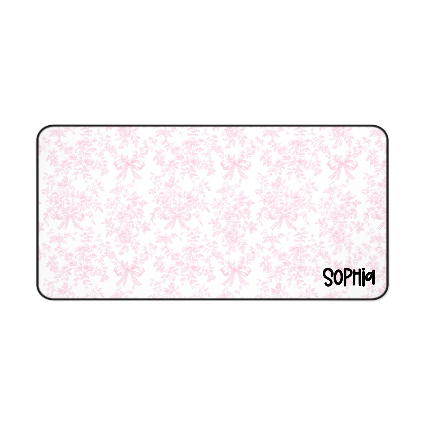 Soft Pink Damask Desk Mat — Girly Custom Name  Mousepad