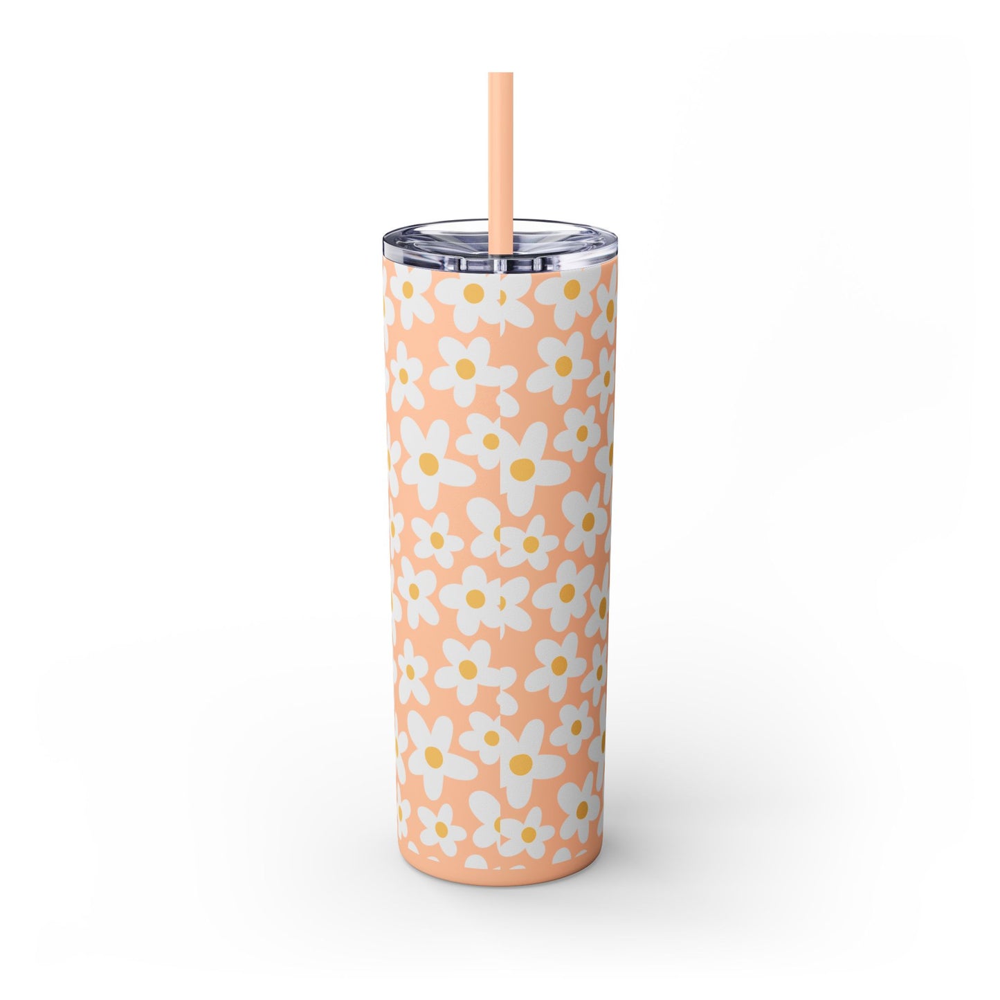 Personalized Retro Flowers Skinny Tumbler with Straw, 20oz