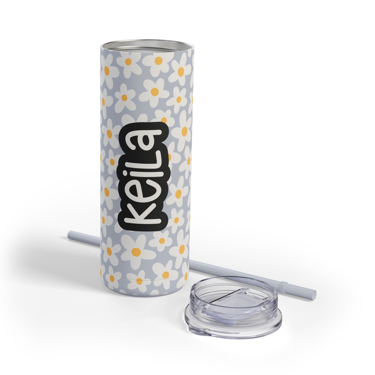 Personalized Retro Flowers Skinny Matte Tumbler, 20oz
