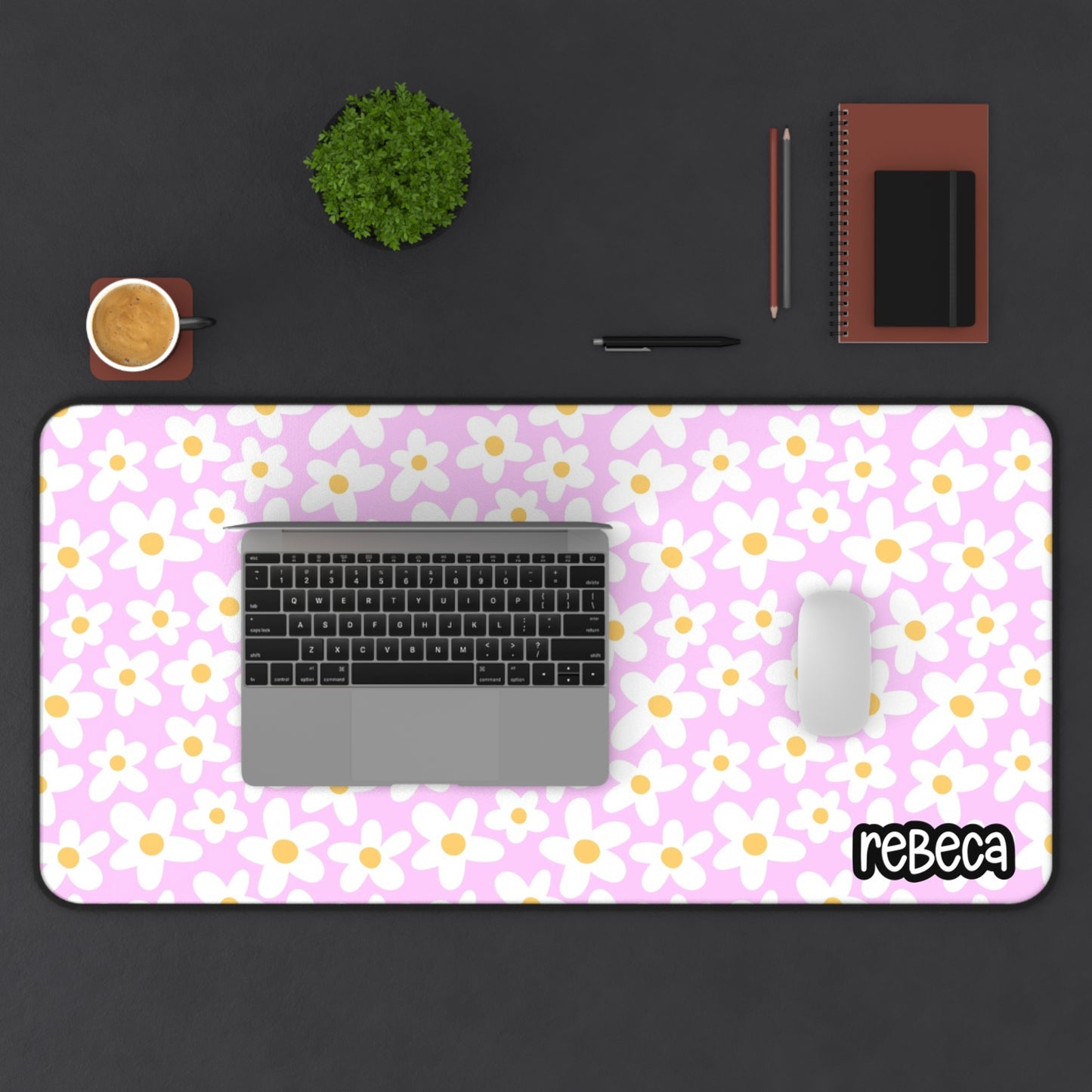 Daisies Desk Mat Pastel Pink, Floral Desk Mat - Cute Pink Flower Mouse Pad, Office Decor, Gift for Her, Desk Accessories, Study Space, Pastel Aesthetic