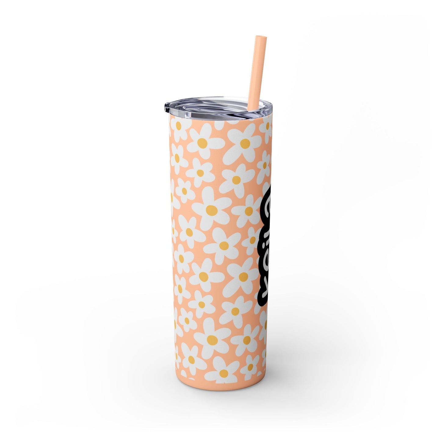 Personalized Retro Flowers Skinny Tumbler with Straw, 20oz