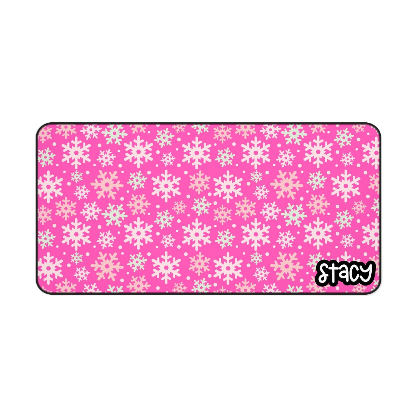 Pink Snowflakes Desk Mat