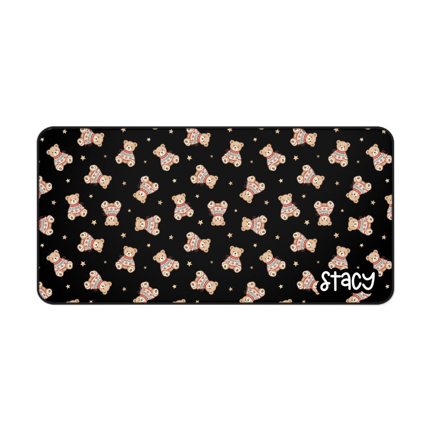 Cute Holiday Teddy Bear Desk Mat with Personalization for Cozy Workspaces