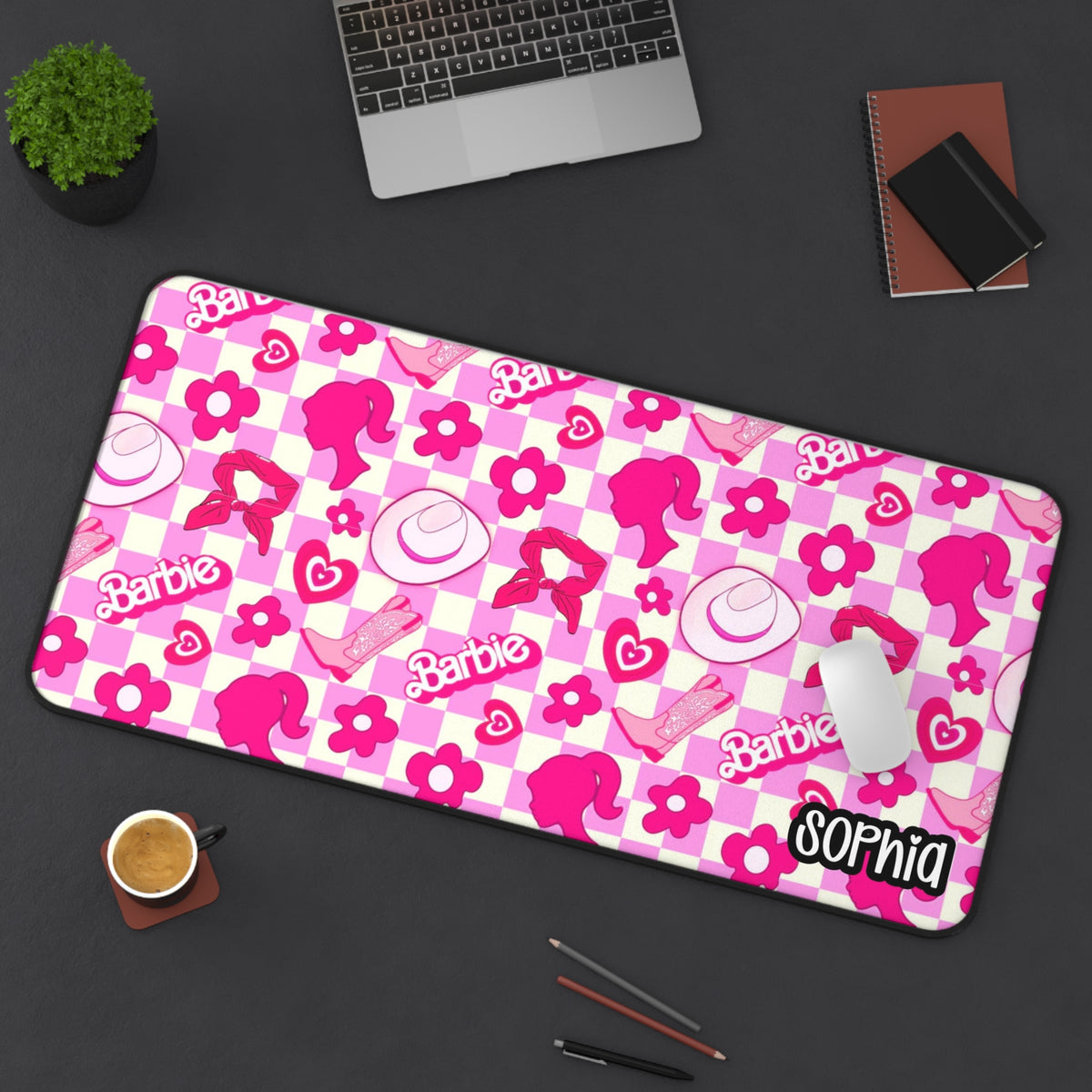 Pink Retro Barbie Desk Mat — Personalized Barbie Gamer Mousepad