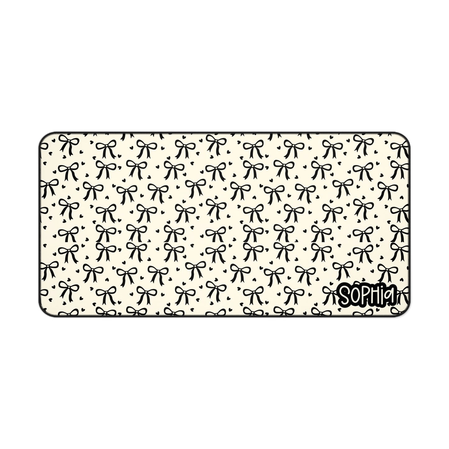 Black Bows Pattern Desk Mat — Cute Black Ribbon Mousepad with Name Accent