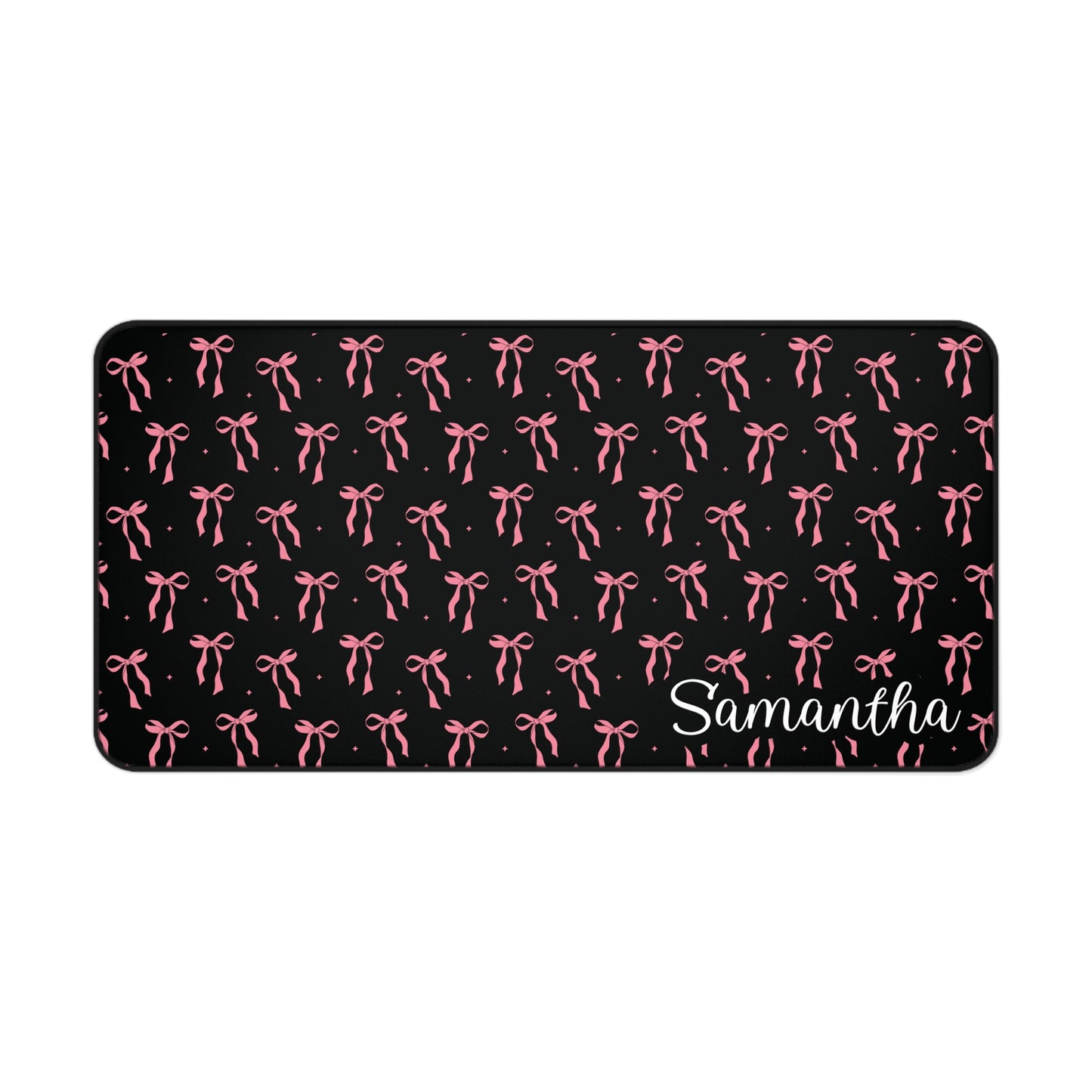 Personalized Coquette Pink Bows Black Desk Mat | Cute Desk Pad