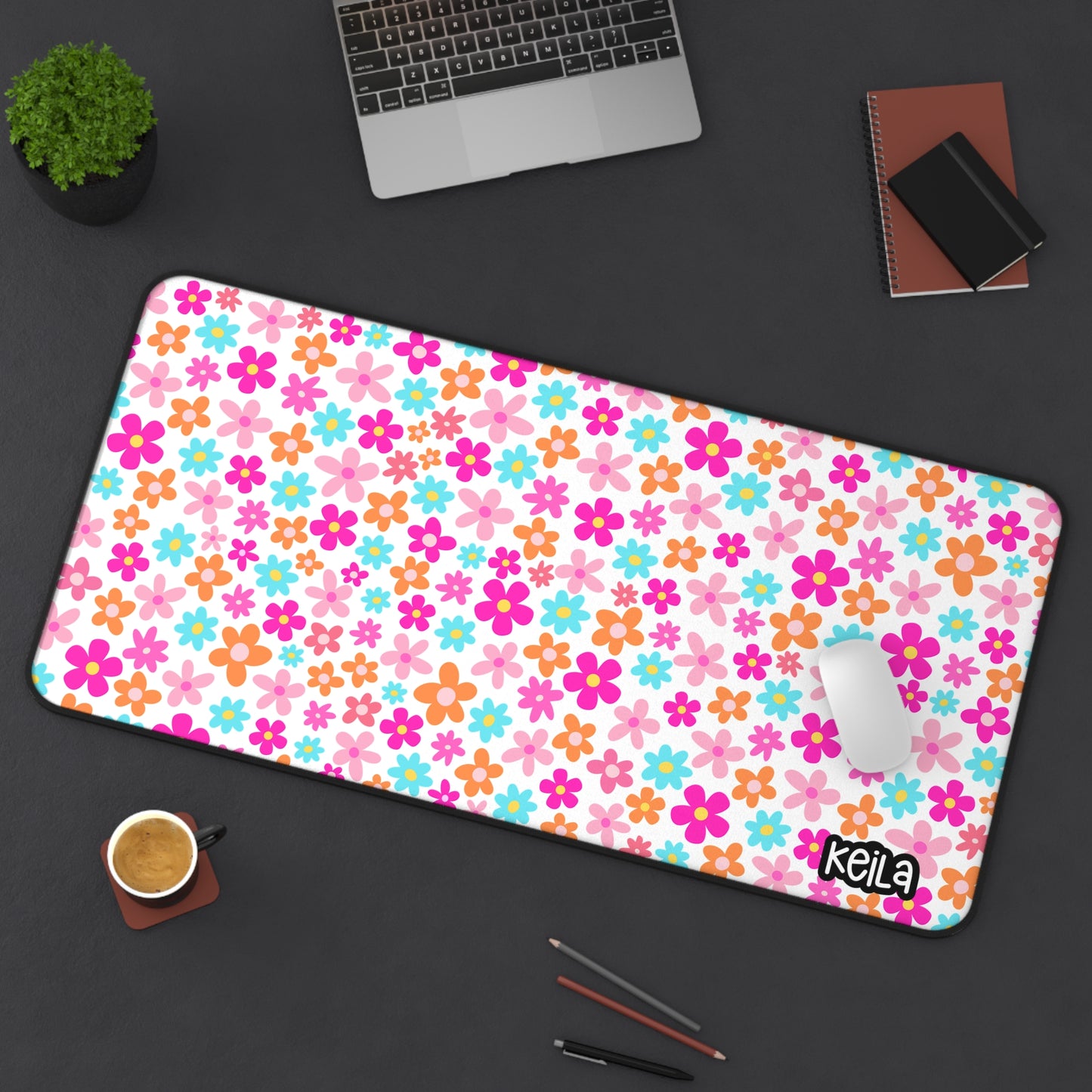 Colorful Floral Desk Mat – Cute Office Decor with Vibrant Flowers
