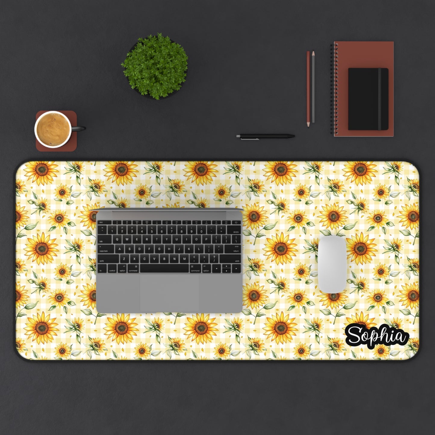 Sunflower Pattern Desk Mat — Personalized Floral Mouse Pad for Home Office