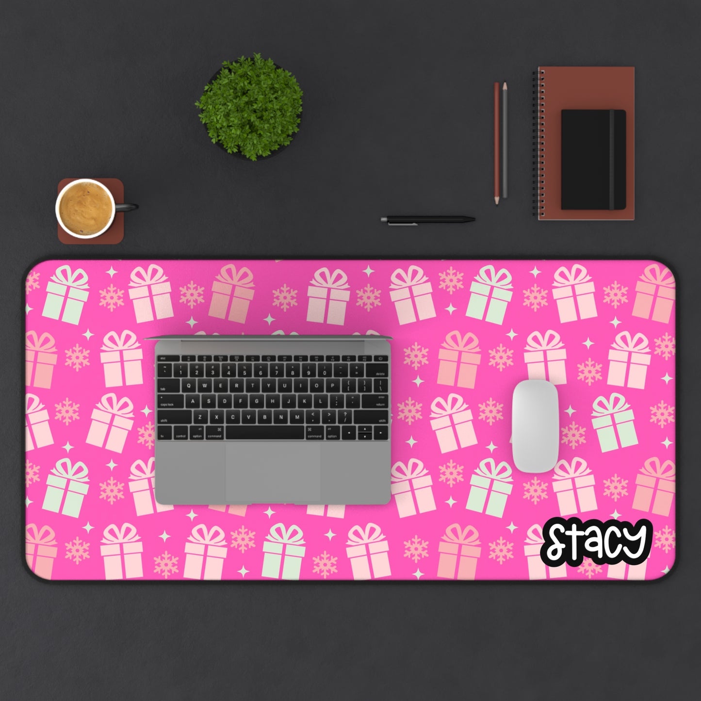 Personalized Pink Christmas Gift-Themed Desk Mat