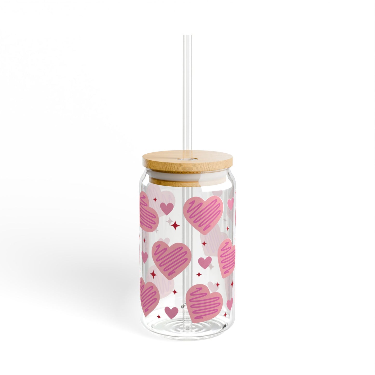 Pink Valentine’s Glass Cup, 16oz | With Lid & Straw