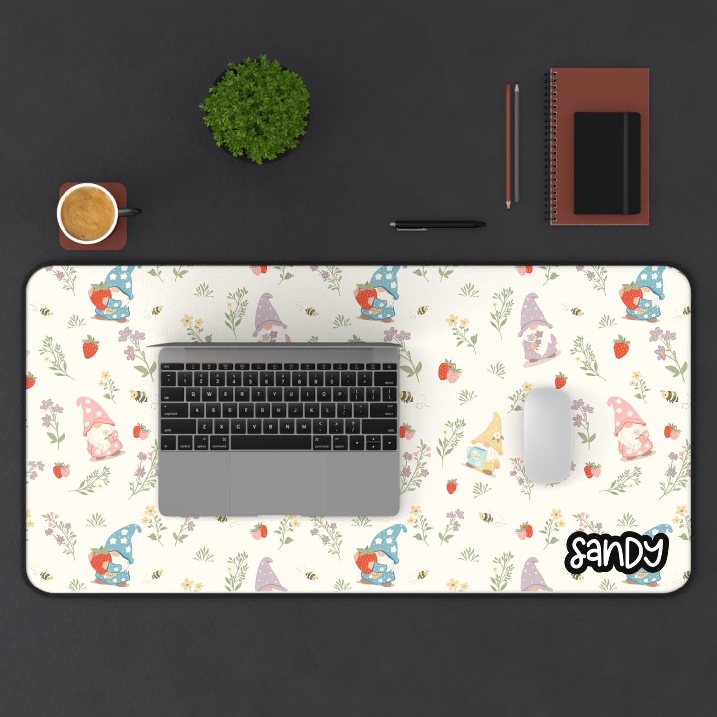 Gnome Garden Desk Mat — Cute Pastel Gnome Pattern Mouse Pad