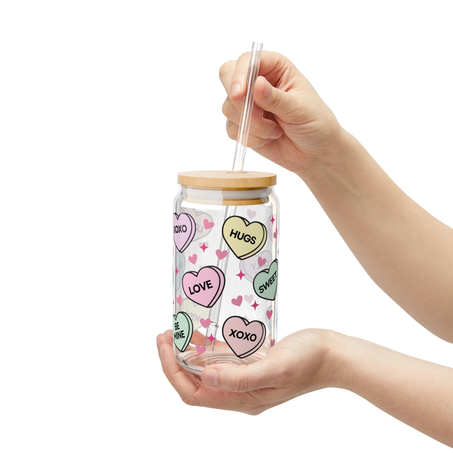 Valentine’s Glass Cup, 16oz | With Lid & Straw