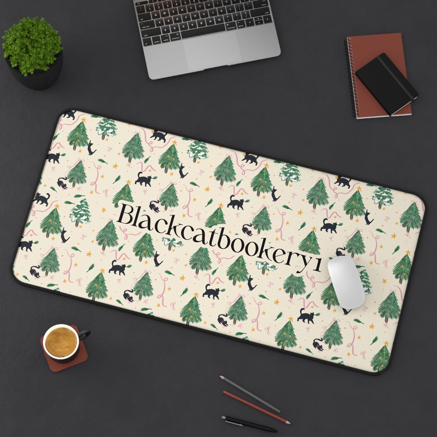 Custom Black Cats Christmas Trees Desk Mat