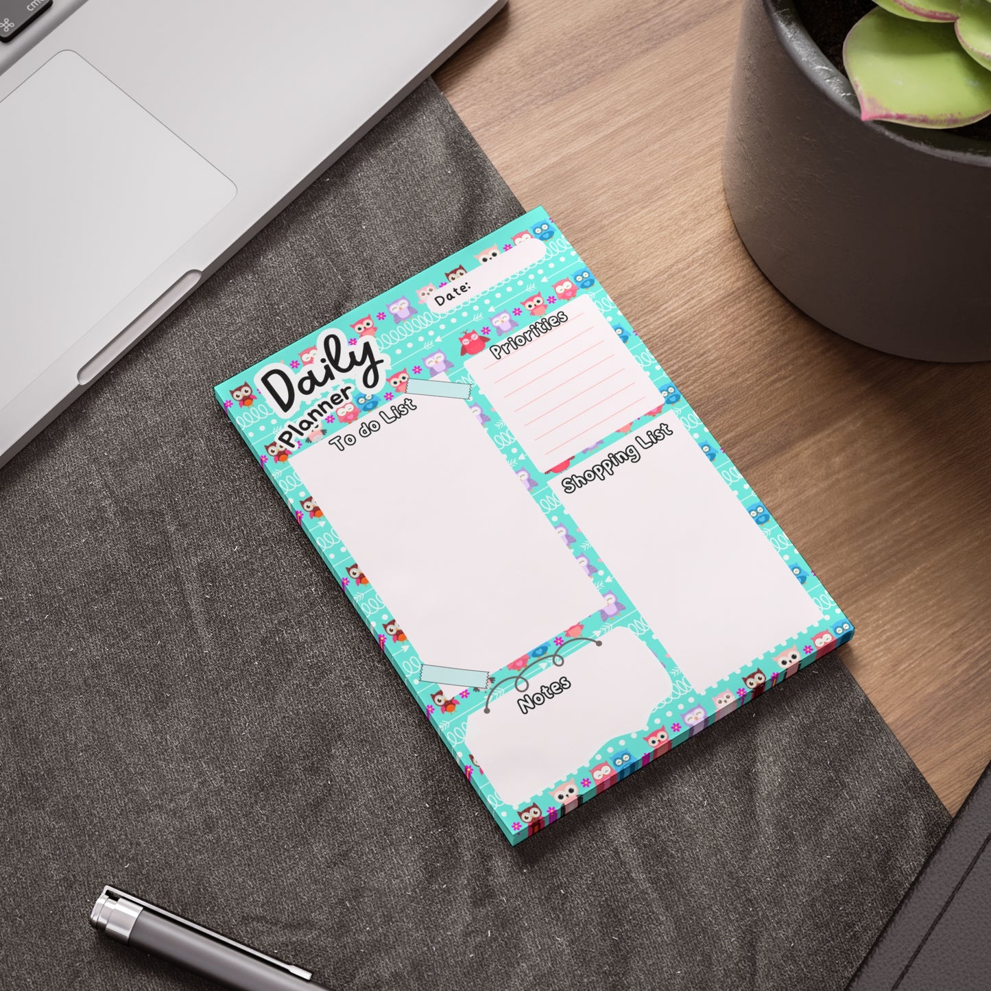 Daily Planner Owl Checklist Post-it Note Pad — To-Do, Priorities, Shopping & Notes Organizer