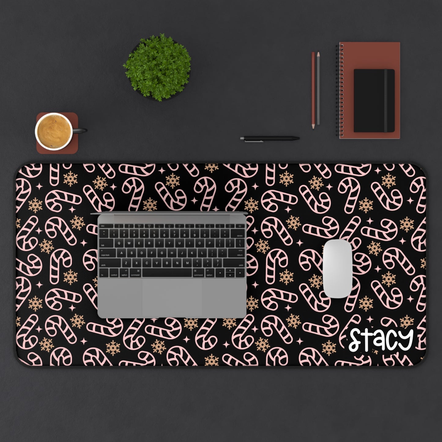 Holiday Candy Cane Desk Mat with Personalized Name