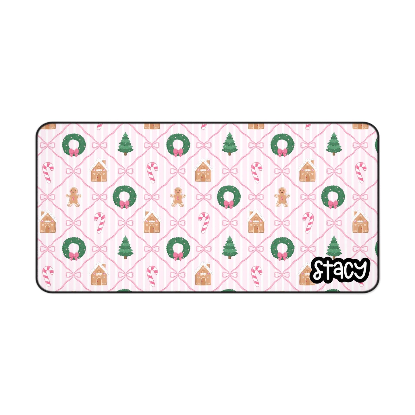 Pink Coquette Holiday Desk Mat with Personalized Name