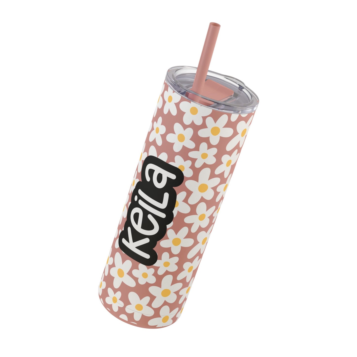 Personalized Retro Flowers Skinny Matte Tumbler, 20oz