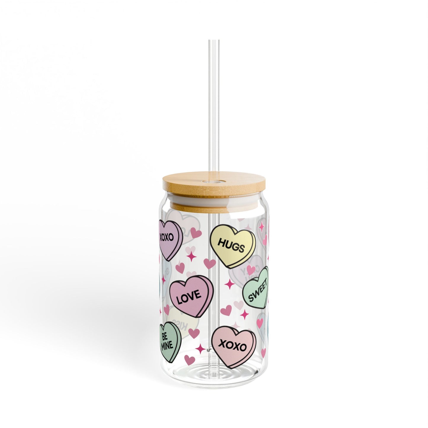 Valentine’s Glass Cup, 16oz | With Lid & Straw