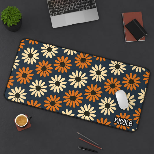 Autum Daisies Flowers Desk Mat for Home Office, Desk Pad, Flower Print Mouse Pad, Ergonomic Workstation Mat, Cute Office Decor