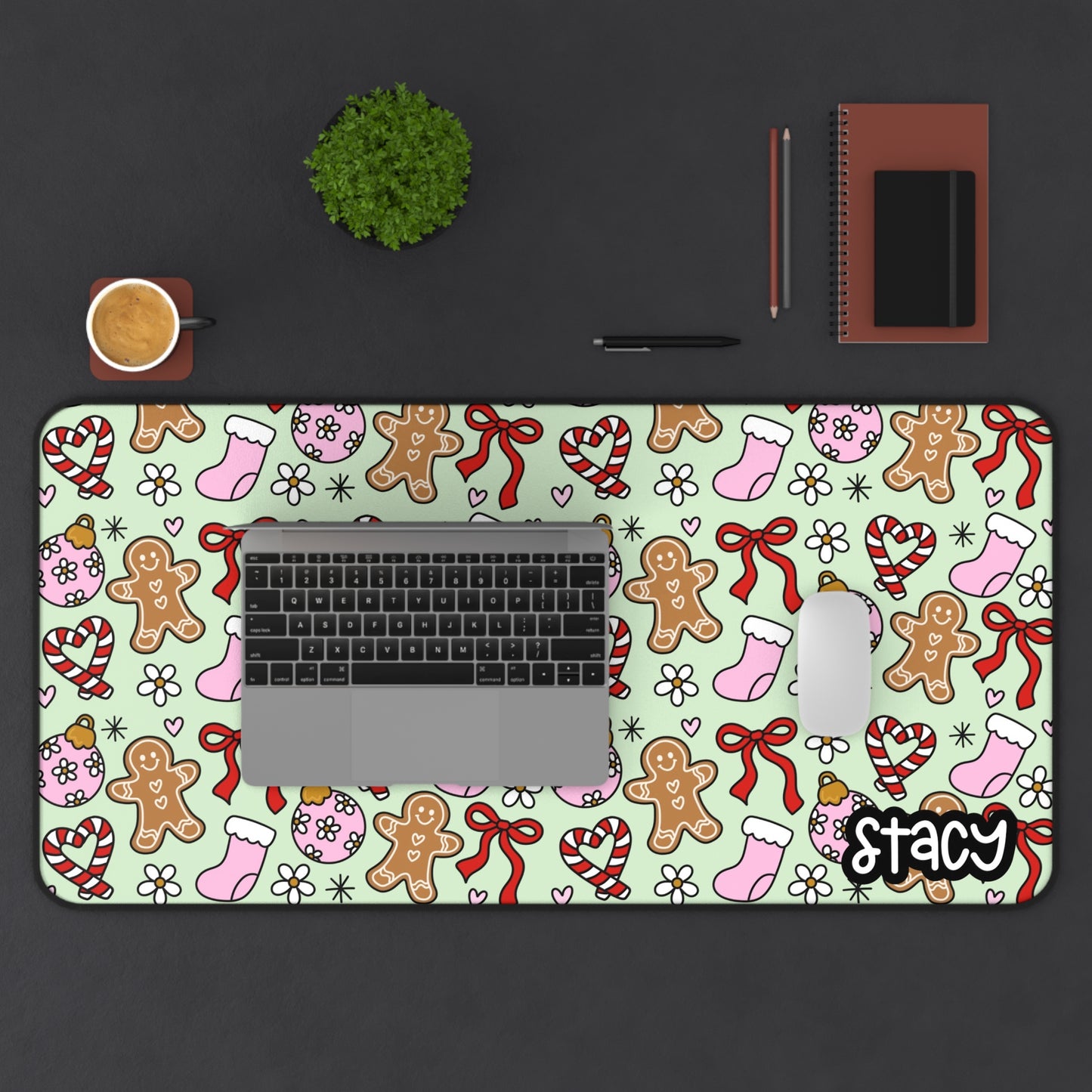 Holiday-Themed Desk Mat with Gingerbread and Candy Design