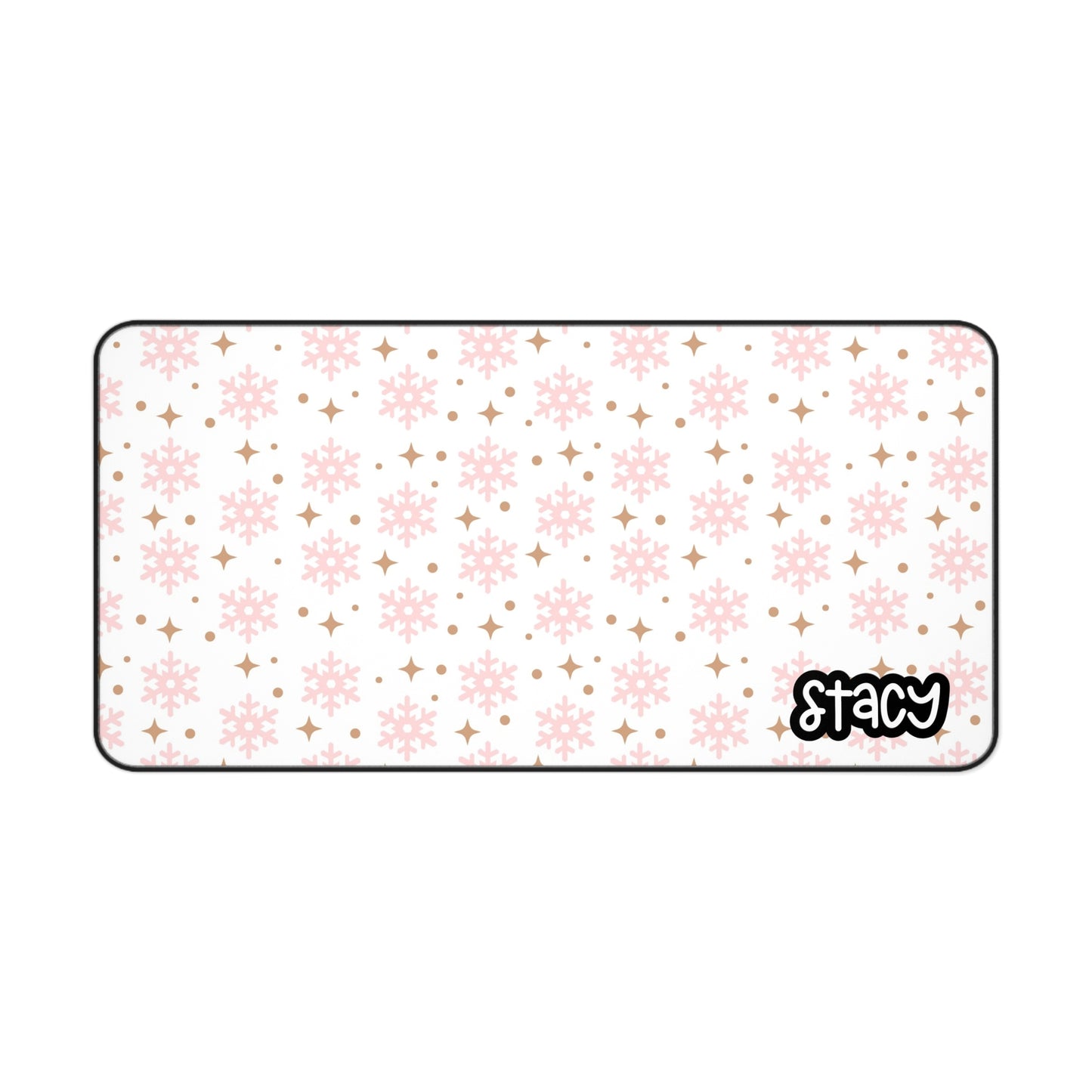 White Christmas Pink Snowflakes Desk Mat