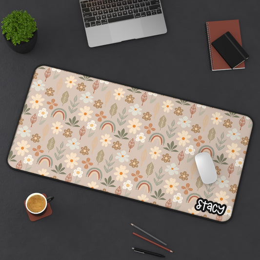 Boho Chic Desk Mat, Boho Daisy Desk Mat, Floral Desk Mat with Personalization | Boho Office Decor, Gamer Mouse Pad, Unique Gift, Workspace Accessories, Custom Desk Pad