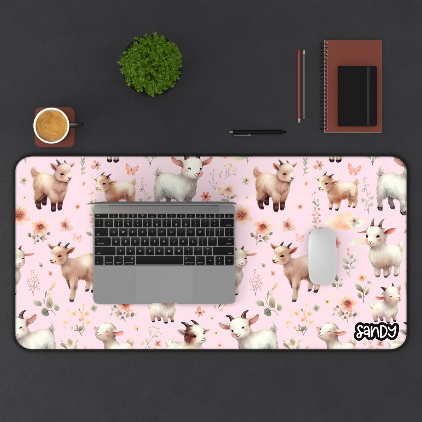 Pink Baby Goats Desk Mat — Cute Goats Mouse Pad
