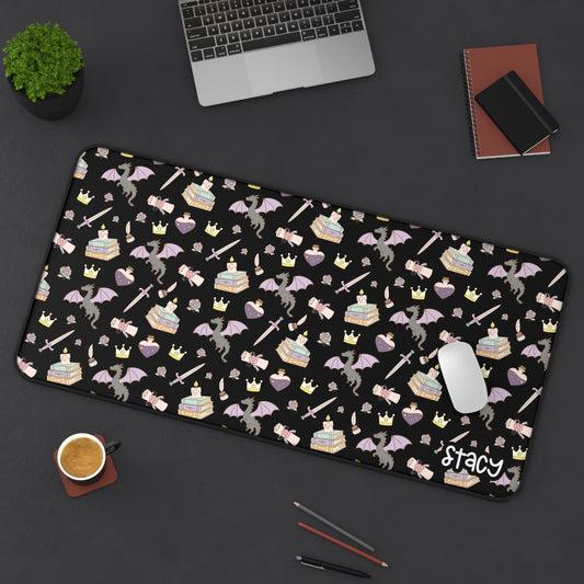 Fantasy Desk Mat, (black), Romantasy Desk Mat, Bookish Desk Mat, Bookish Mouse Pad